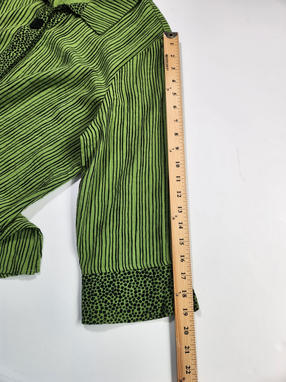 Ali Miles Striped Button Front Blouse XL Lime Green Black Artsy Top - Picture 14 of 14